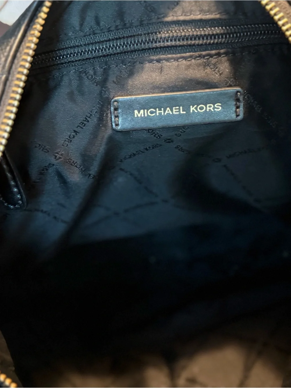 Michael Kors Black Pebbled Leather Shoulder Bag with Gold Logo